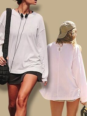 Free People Movement Hustle Layer Tee- White Long-sleeve  Top -Large NWT